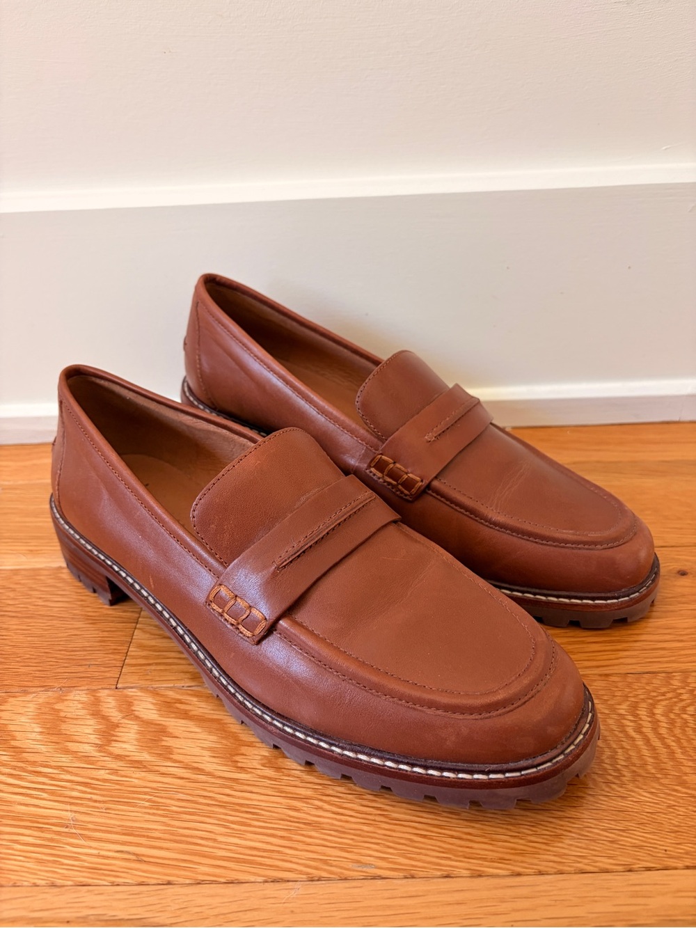 Madewell Chestnut Brown Leather Lug-Sole Penny Loafers